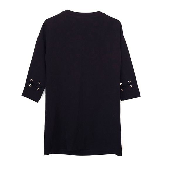 Zara Basic Black Tunic Top Womens Size XS Crisscross Neckline 3/4 Sleeve Shirt - Picture 2 of 6